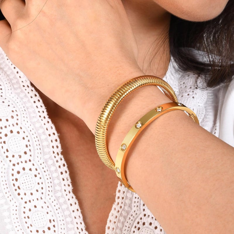 MPRAINBOW Gold Bracelets for Women, 2Pcs 18K Gold Plated Cubic Zirconia Bangle Crystal Friendship Bracelet Jewelry,Wedding Party Christmas Birthday Gifts for Her Girlfriend Sister Daughter - Image 5